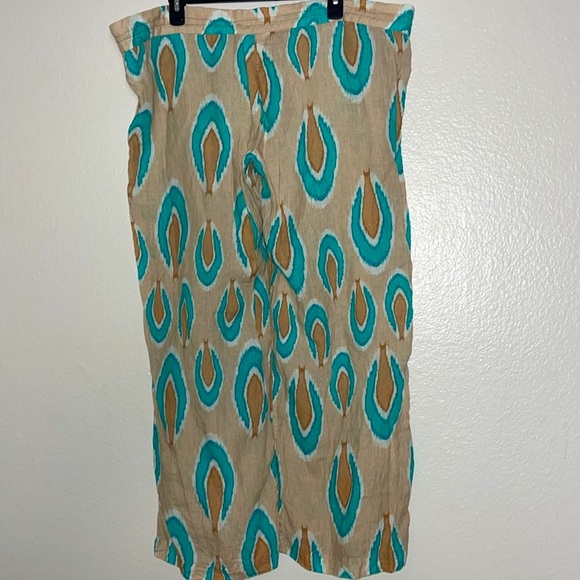 Nimo With Love 100% Linen Printed Pants XXL Tan & Teal - Picture 5 of 6